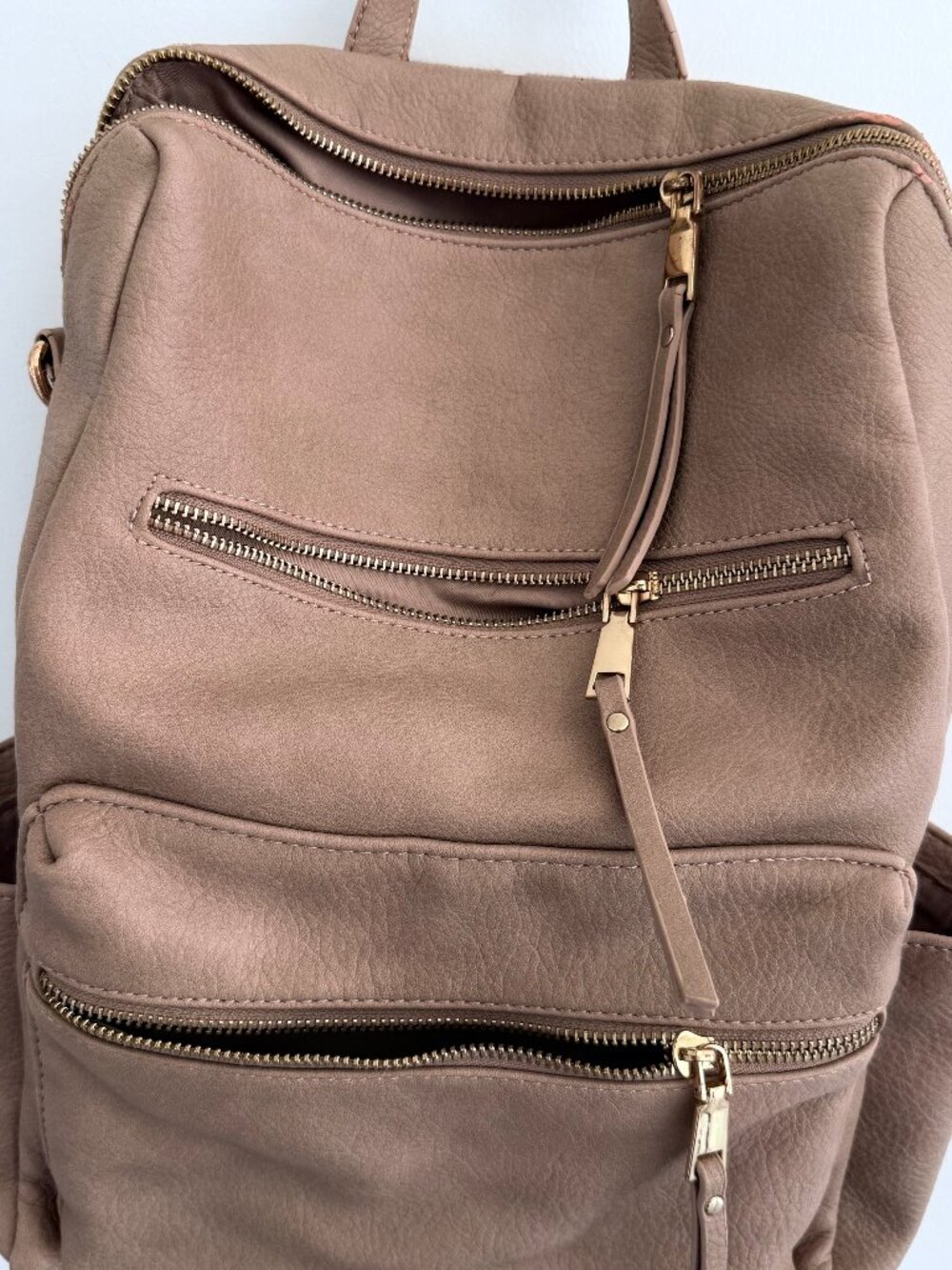 Francesca's Pebbled Faux Leather Backpack Purse | Taupe / Beige | 15" x 11"
